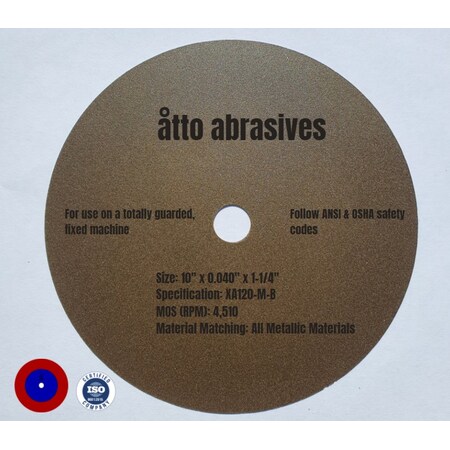 Atto Abrasives Non-Reinforced Resinoid Cut-off Wheels 10" x 0.040" x 1-1/4" 1W250-100-PG